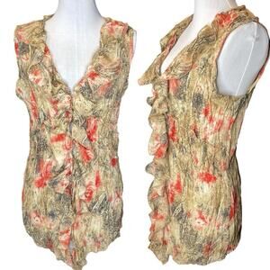 Sleeveless Ruffle Button Up Top Womens Large Boho Chic Fairycore Festival Summer